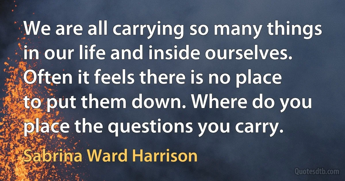 We are all carrying so many things in our life and inside ourselves. Often it feels there is no place to put them down. Where do you place the questions you carry. (Sabrina Ward Harrison)