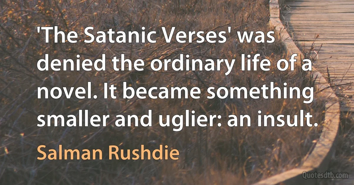 'The Satanic Verses' was denied the ordinary life of a novel. It became something smaller and uglier: an insult. (Salman Rushdie)