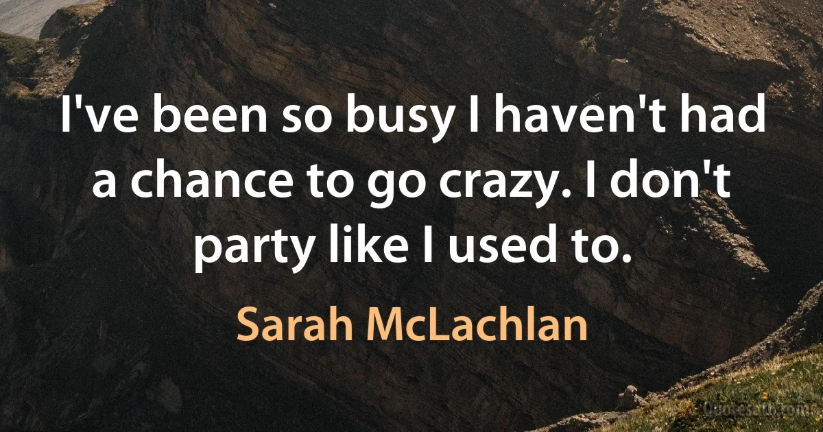 I've been so busy I haven't had a chance to go crazy. I don't party like I used to. (Sarah McLachlan)