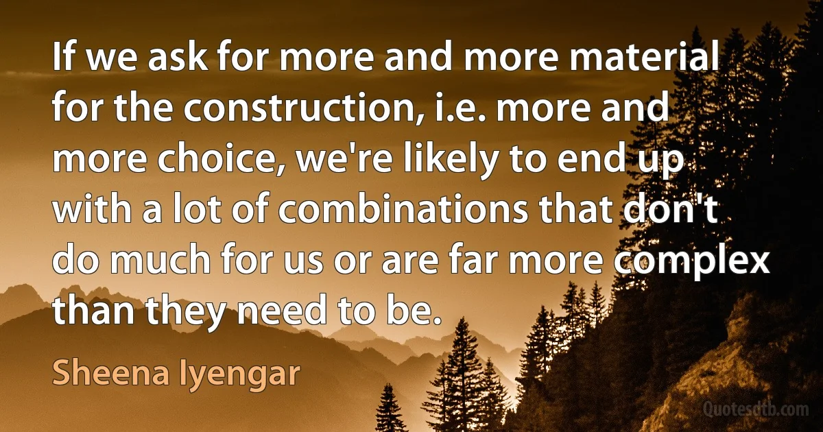 If we ask for more and more material for the construction, i.e. more and more choice, we're likely to end up with a lot of combinations that don't do much for us or are far more complex than they need to be. (Sheena Iyengar)