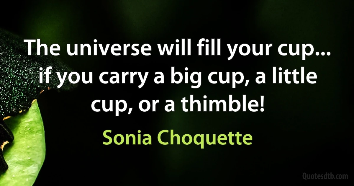 The universe will fill your cup... if you carry a big cup, a little cup, or a thimble! (Sonia Choquette)