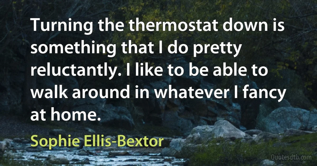 Turning the thermostat down is something that I do pretty reluctantly. I like to be able to walk around in whatever I fancy at home. (Sophie Ellis-Bextor)