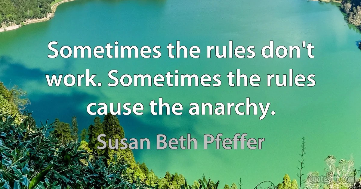 Sometimes the rules don't work. Sometimes the rules cause the anarchy. (Susan Beth Pfeffer)