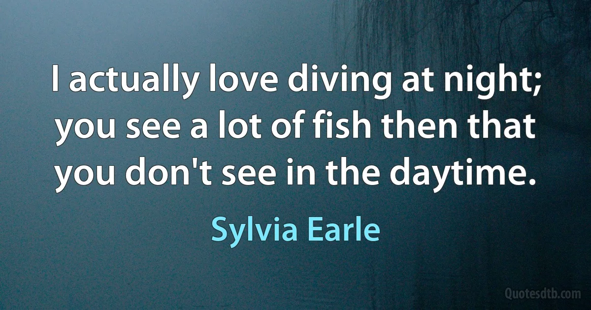 I actually love diving at night; you see a lot of fish then that you don't see in the daytime. (Sylvia Earle)