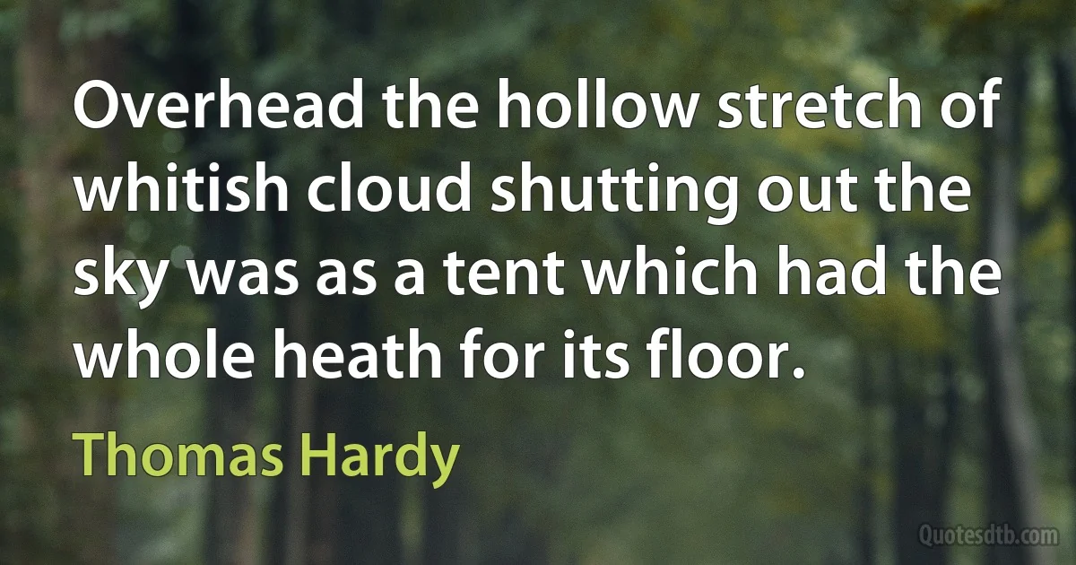 Overhead the hollow stretch of whitish cloud shutting out the sky was as a tent which had the whole heath for its floor. (Thomas Hardy)