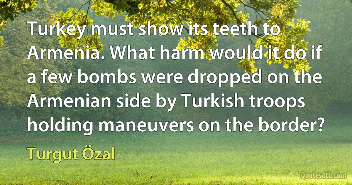 Turkey must show its teeth to Armenia. What harm would it do if a few bombs were dropped on the Armenian side by Turkish troops holding maneuvers on the border? (Turgut Özal)