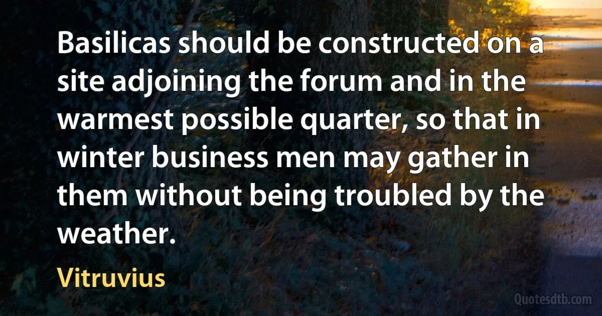 Basilicas should be constructed on a site adjoining the forum and in the warmest possible quarter, so that in winter business men may gather in them without being troubled by the weather. (Vitruvius)