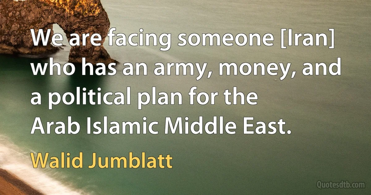 We are facing someone [Iran] who has an army, money, and a political plan for the Arab Islamic Middle East. (Walid Jumblatt)