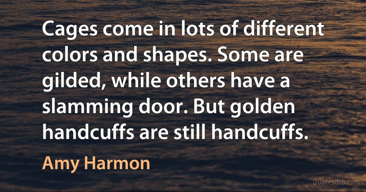 Cages come in lots of different colors and shapes. Some are gilded, while others have a slamming door. But golden handcuffs are still handcuffs. (Amy Harmon)