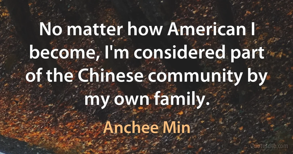 No matter how American I become, I'm considered part of the Chinese community by my own family. (Anchee Min)