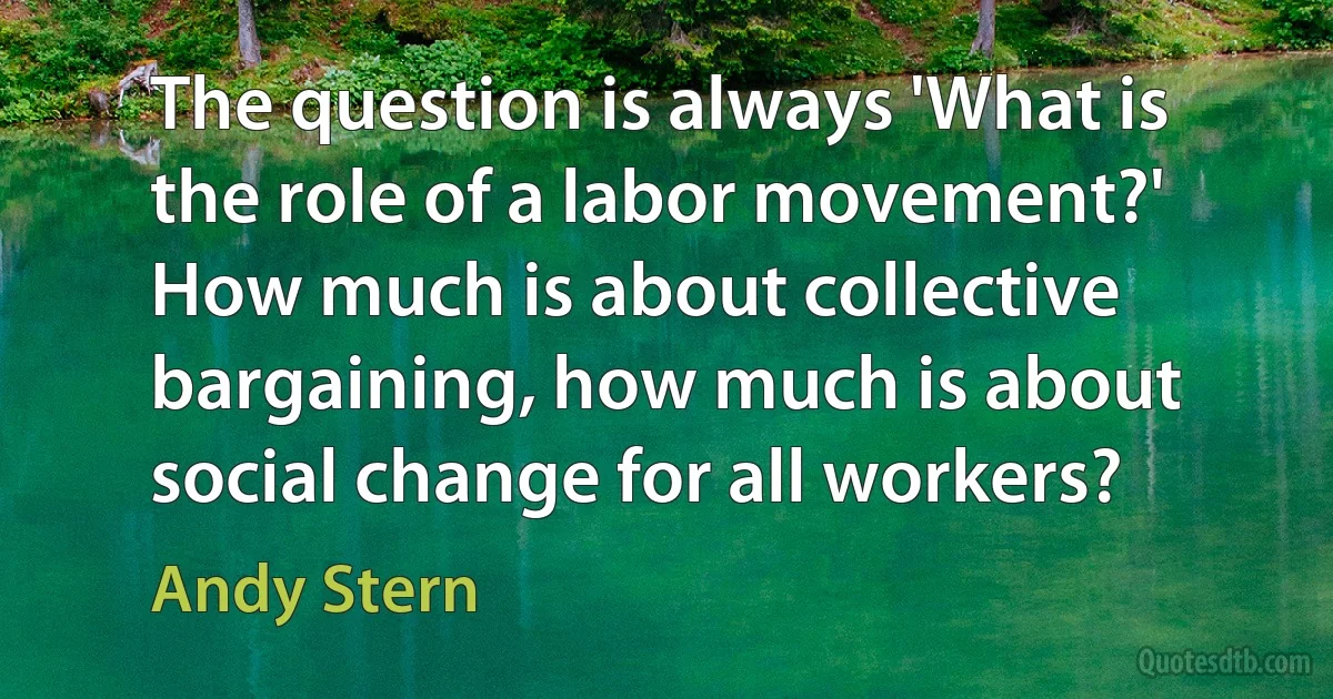 The question is always 'What is the role of a labor movement?' How much is about collective bargaining, how much is about social change for all workers? (Andy Stern)