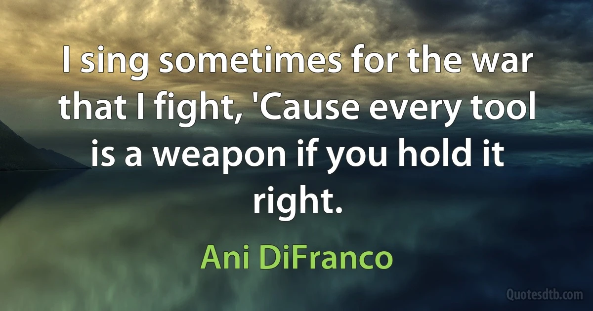 I sing sometimes for the war that I fight, 'Cause every tool is a weapon if you hold it right. (Ani DiFranco)