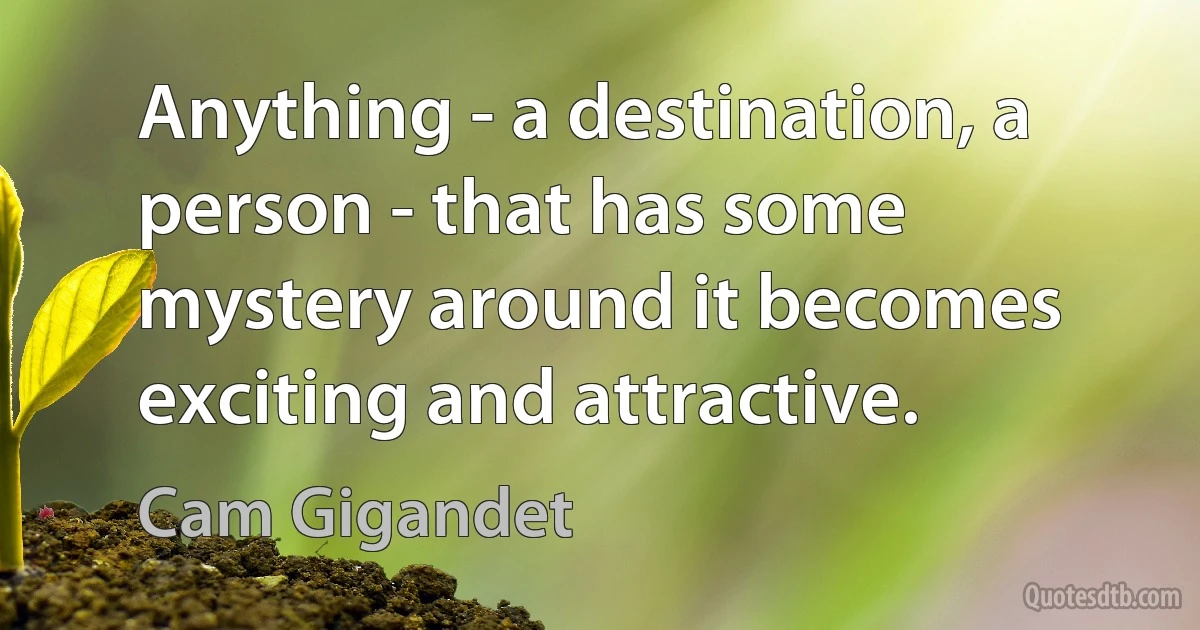 Anything - a destination, a person - that has some mystery around it becomes exciting and attractive. (Cam Gigandet)