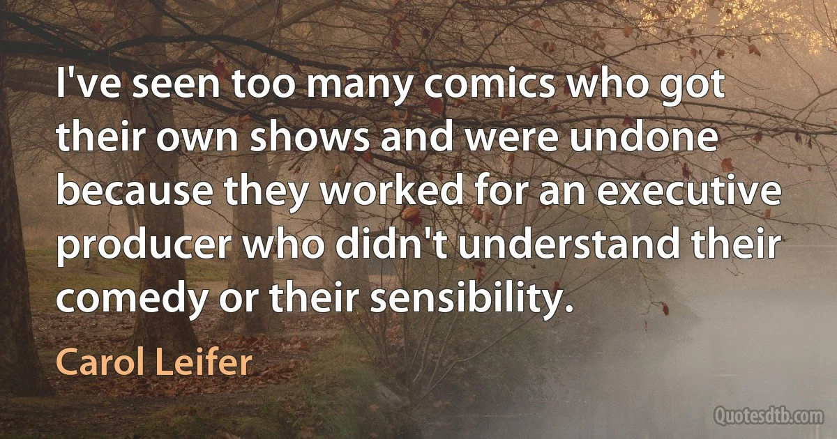 I've seen too many comics who got their own shows and were undone because they worked for an executive producer who didn't understand their comedy or their sensibility. (Carol Leifer)