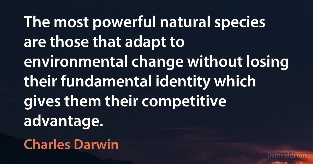 The most powerful natural species are those that adapt to environmental change without losing their fundamental identity which gives them their competitive advantage. (Charles Darwin)