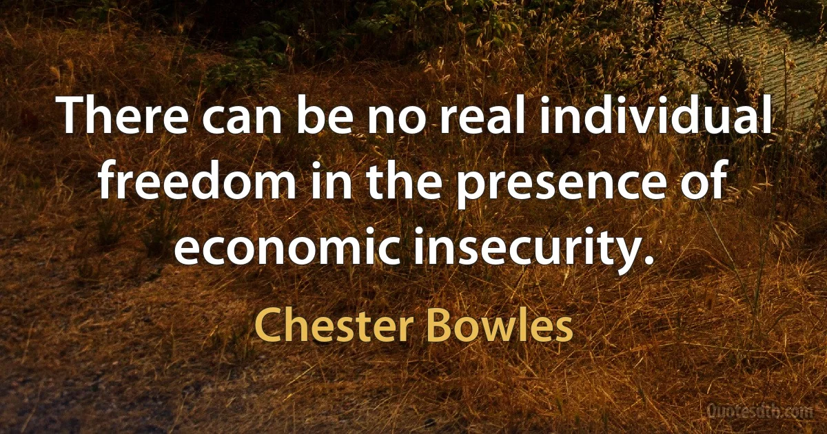 There can be no real individual freedom in the presence of economic insecurity. (Chester Bowles)