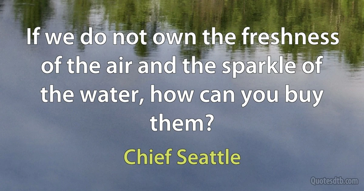 If we do not own the freshness of the air and the sparkle of the water, how can you buy them? (Chief Seattle)