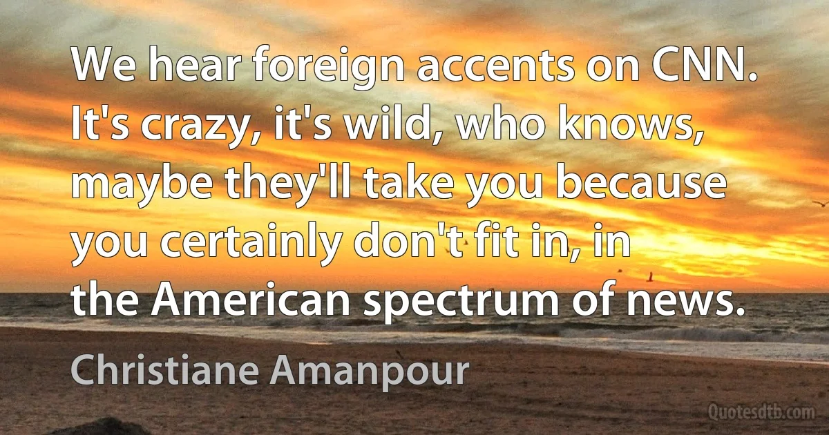 We hear foreign accents on CNN. It's crazy, it's wild, who knows, maybe they'll take you because you certainly don't fit in, in the American spectrum of news. (Christiane Amanpour)