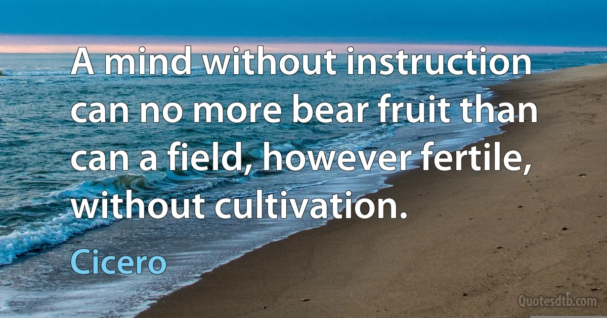 A mind without instruction can no more bear fruit than can a field, however fertile, without cultivation. (Cicero)