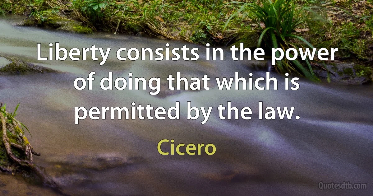 Liberty consists in the power of doing that which is permitted by the law. (Cicero)