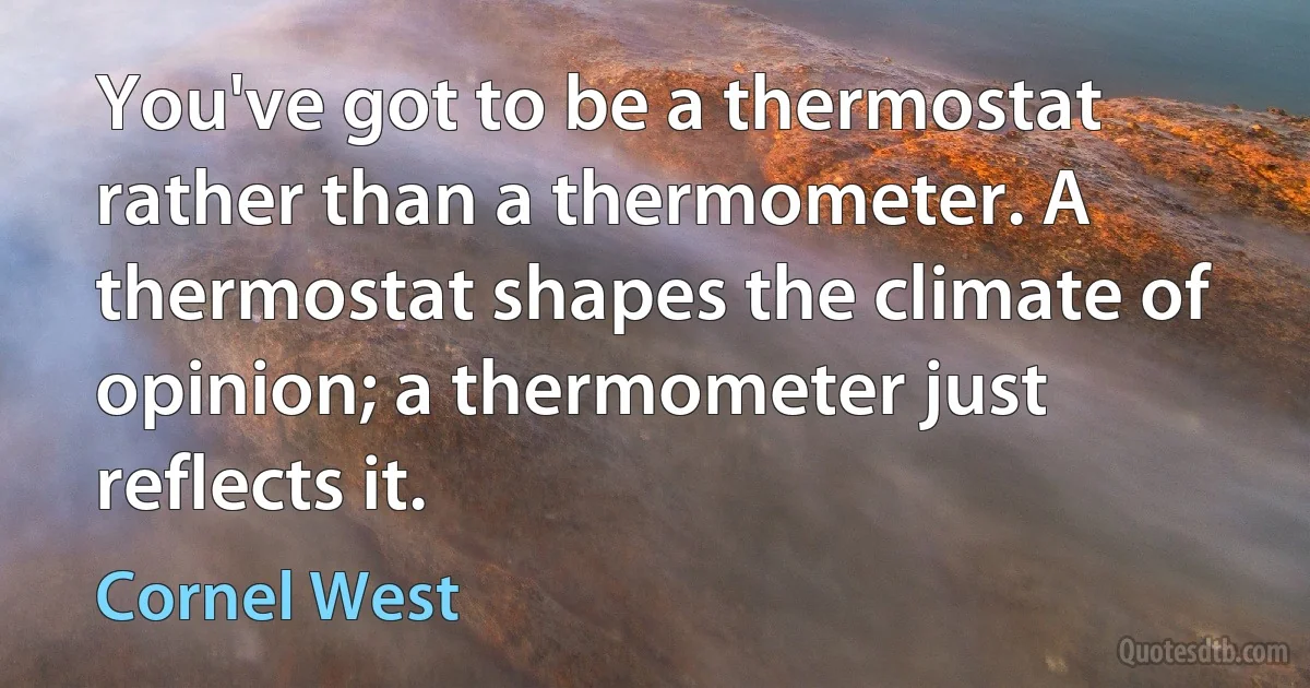 You've got to be a thermostat rather than a thermometer. A thermostat shapes the climate of opinion; a thermometer just reflects it. (Cornel West)