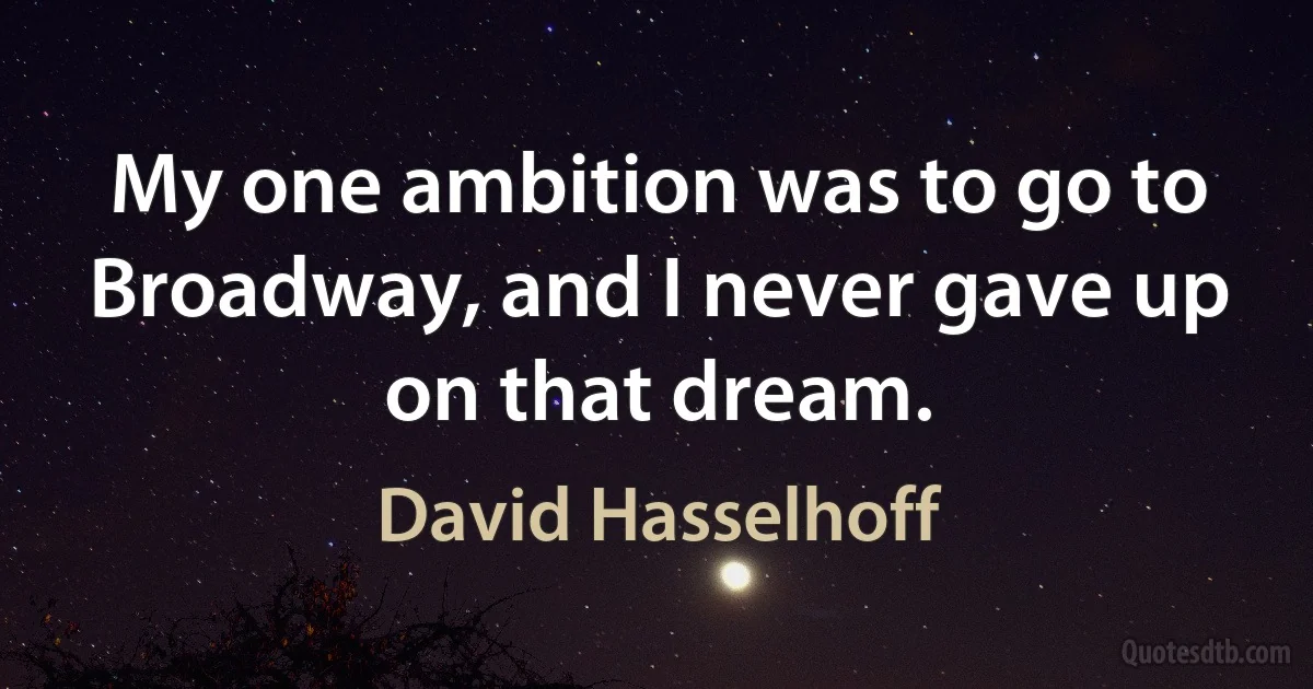 My one ambition was to go to Broadway, and I never gave up on that dream. (David Hasselhoff)