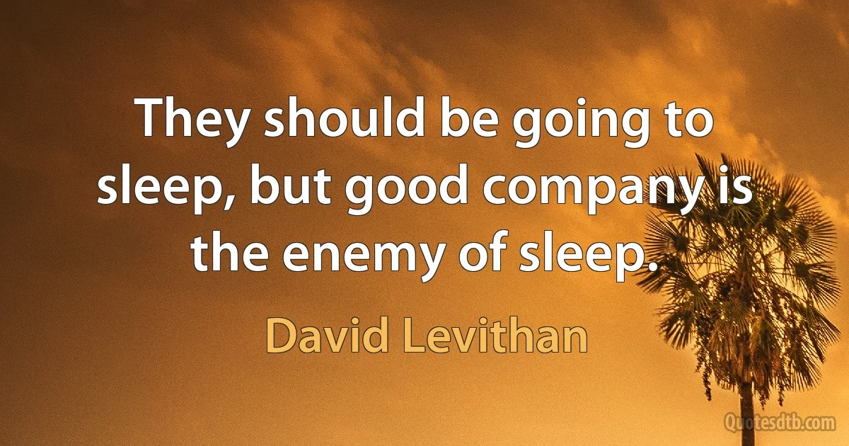 They should be going to sleep, but good company is the enemy of sleep. (David Levithan)