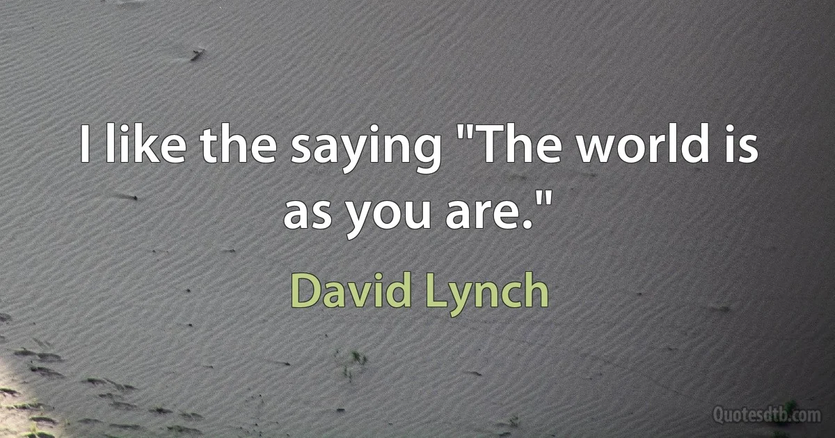 I like the saying "The world is as you are." (David Lynch)