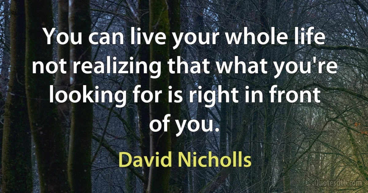 You can live your whole life not realizing that what you're looking for is right in front of you. (David Nicholls)