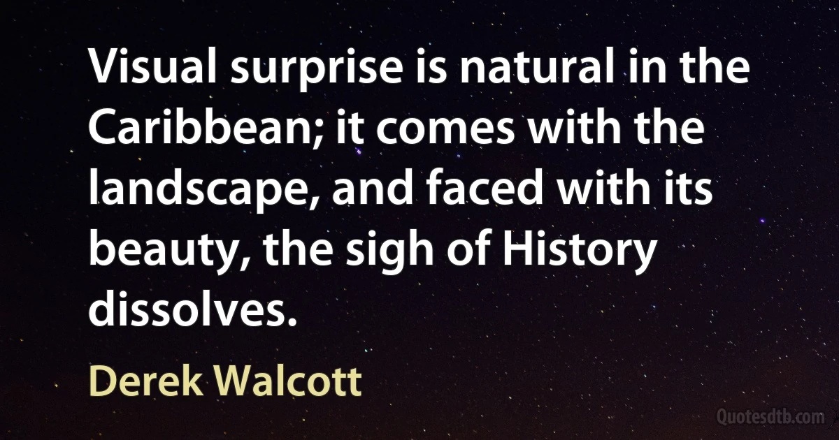 Visual surprise is natural in the Caribbean; it comes with the landscape, and faced with its beauty, the sigh of History dissolves. (Derek Walcott)