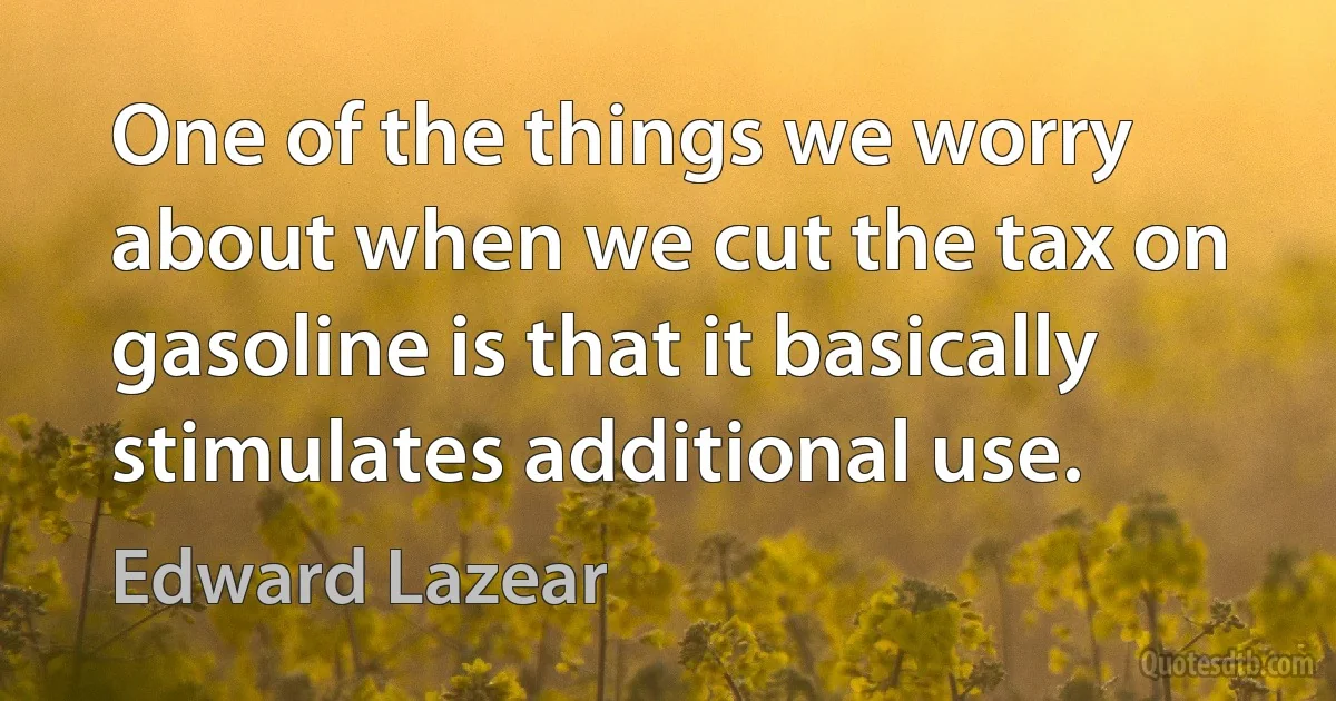 One of the things we worry about when we cut the tax on gasoline is that it basically stimulates additional use. (Edward Lazear)