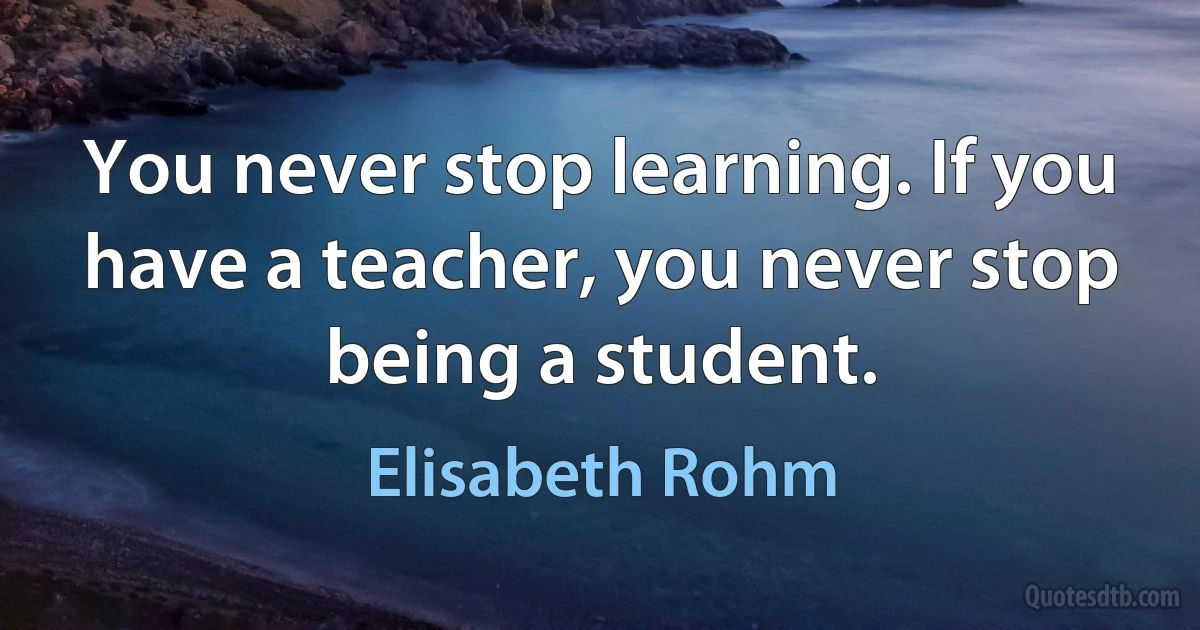 You never stop learning. If you have a teacher, you never stop being a student. (Elisabeth Rohm)