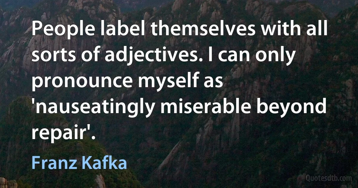 People label themselves with all sorts of adjectives. I can only pronounce myself as 'nauseatingly miserable beyond repair'. (Franz Kafka)