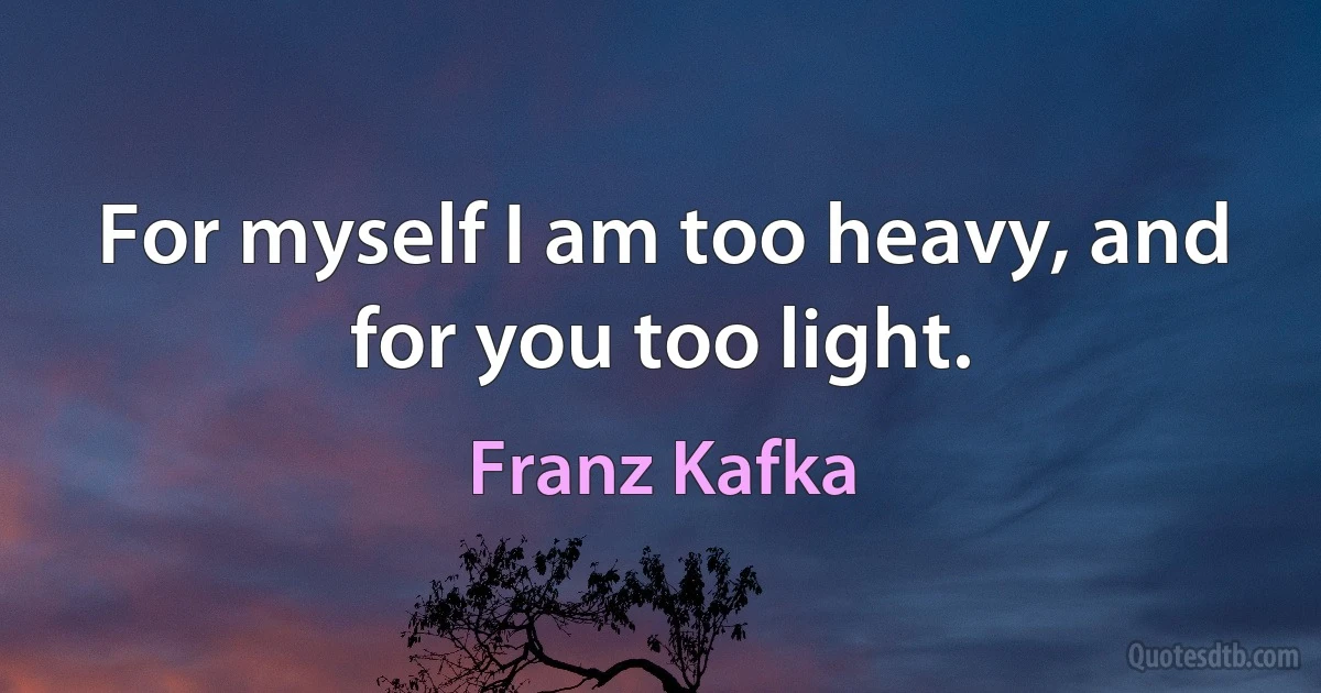 For myself I am too heavy, and for you too light. (Franz Kafka)