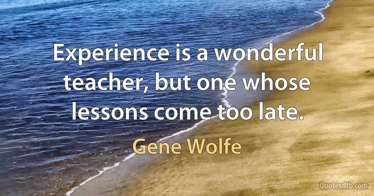 Experience is a wonderful teacher, but one whose lessons come too late. (Gene Wolfe)