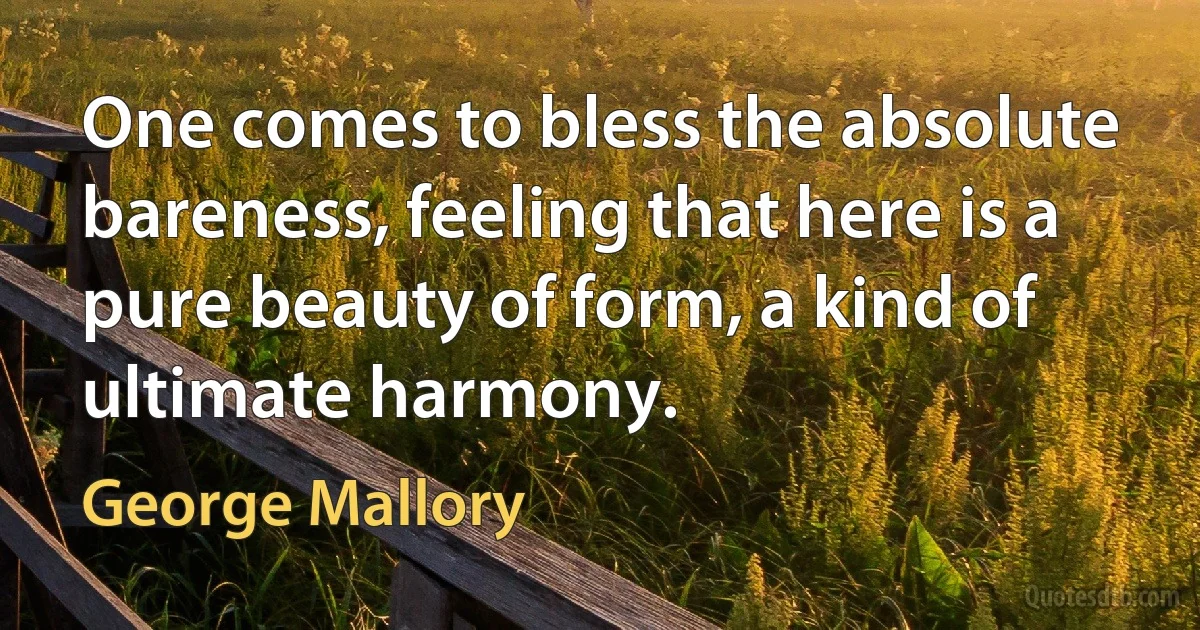 One comes to bless the absolute bareness, feeling that here is a pure beauty of form, a kind of ultimate harmony. (George Mallory)