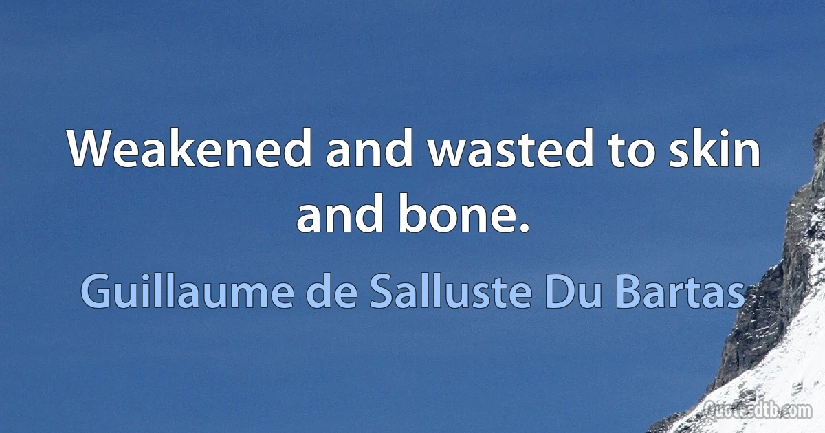 Weakened and wasted to skin and bone. (Guillaume de Salluste Du Bartas)