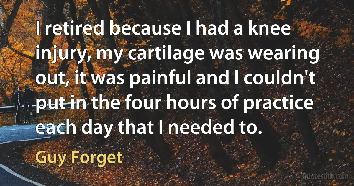 I retired because I had a knee injury, my cartilage was wearing out, it was painful and I couldn't put in the four hours of practice each day that I needed to. (Guy Forget)