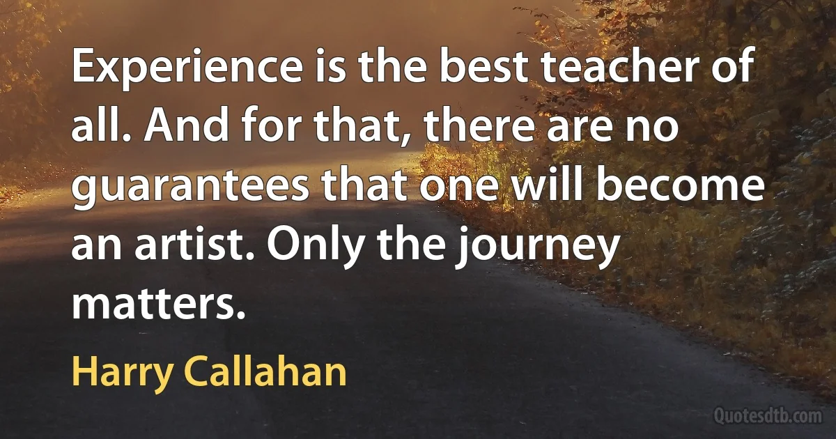 Experience is the best teacher of all. And for that, there are no guarantees that one will become an artist. Only the journey matters. (Harry Callahan)