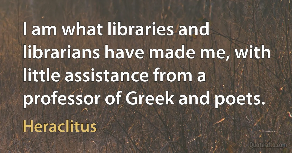 I am what libraries and librarians have made me, with little assistance from a professor of Greek and poets. (Heraclitus)