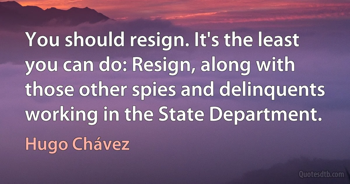 You should resign. It's the least you can do: Resign, along with those other spies and delinquents working in the State Department. (Hugo Chávez)