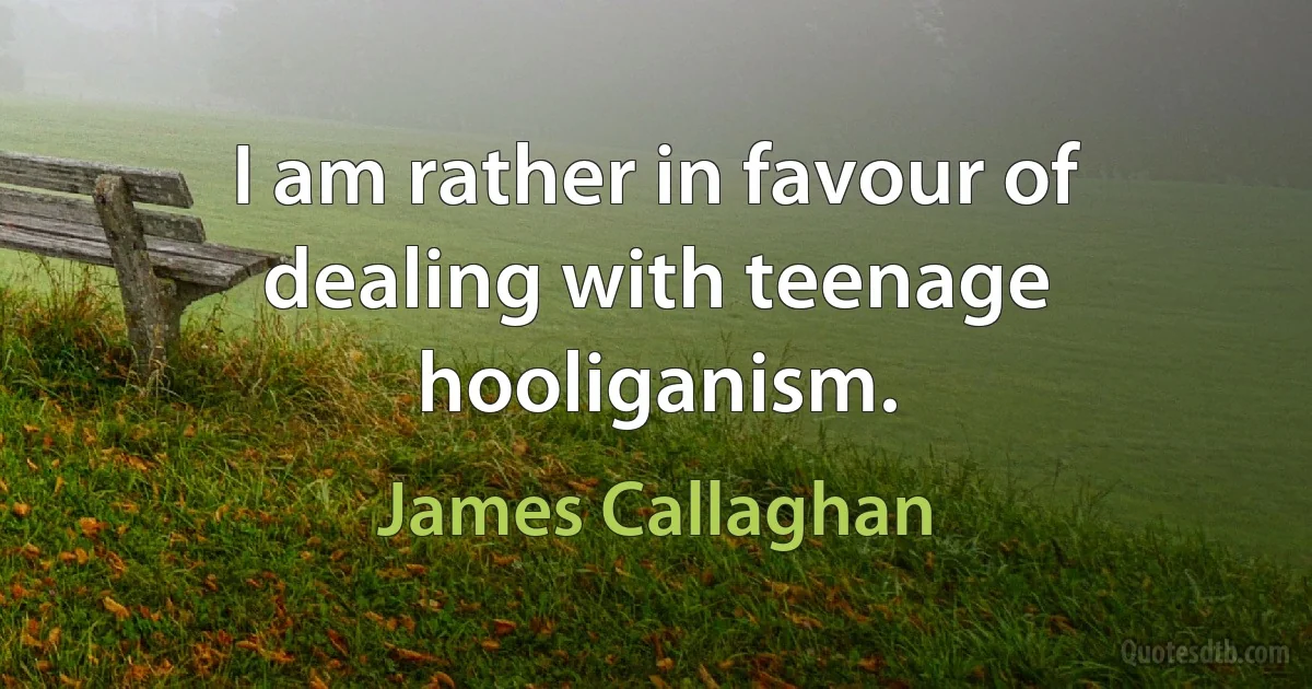 I am rather in favour of dealing with teenage hooliganism. (James Callaghan)