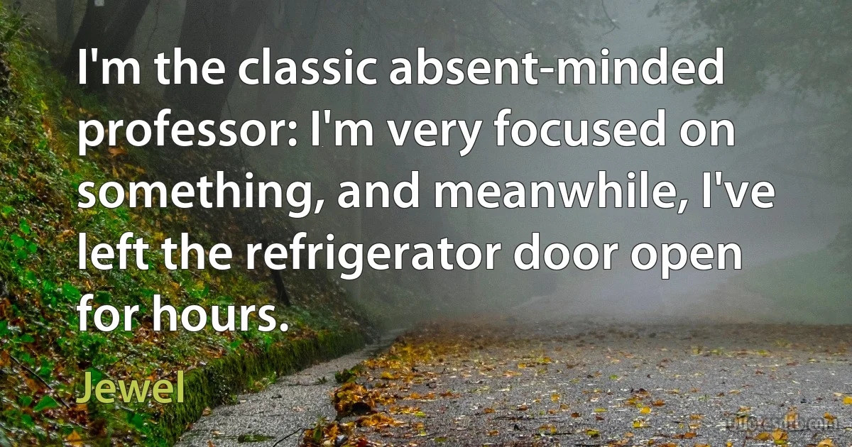 I'm the classic absent-minded professor: I'm very focused on something, and meanwhile, I've left the refrigerator door open for hours. (Jewel)