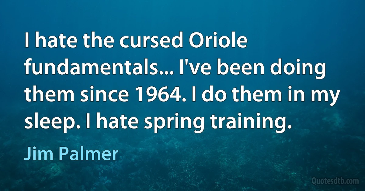 I hate the cursed Oriole fundamentals... I've been doing them since 1964. I do them in my sleep. I hate spring training. (Jim Palmer)