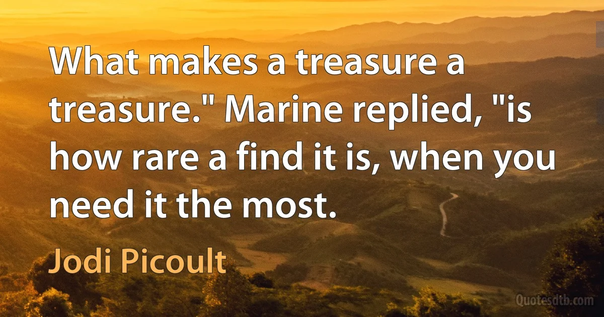 What makes a treasure a treasure." Marine replied, "is how rare a find it is, when you need it the most. (Jodi Picoult)