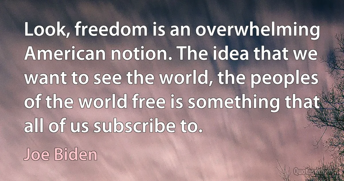 Look, freedom is an overwhelming American notion. The idea that we want to see the world, the peoples of the world free is something that all of us subscribe to. (Joe Biden)