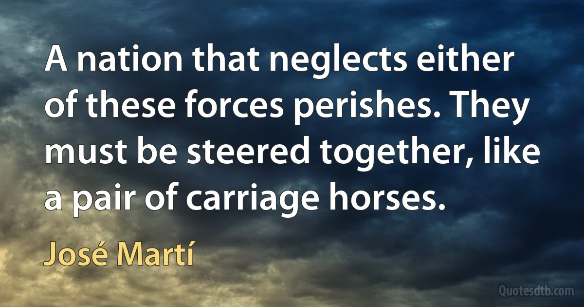 A nation that neglects either of these forces perishes. They must be steered together, like a pair of carriage horses. (José Martí)