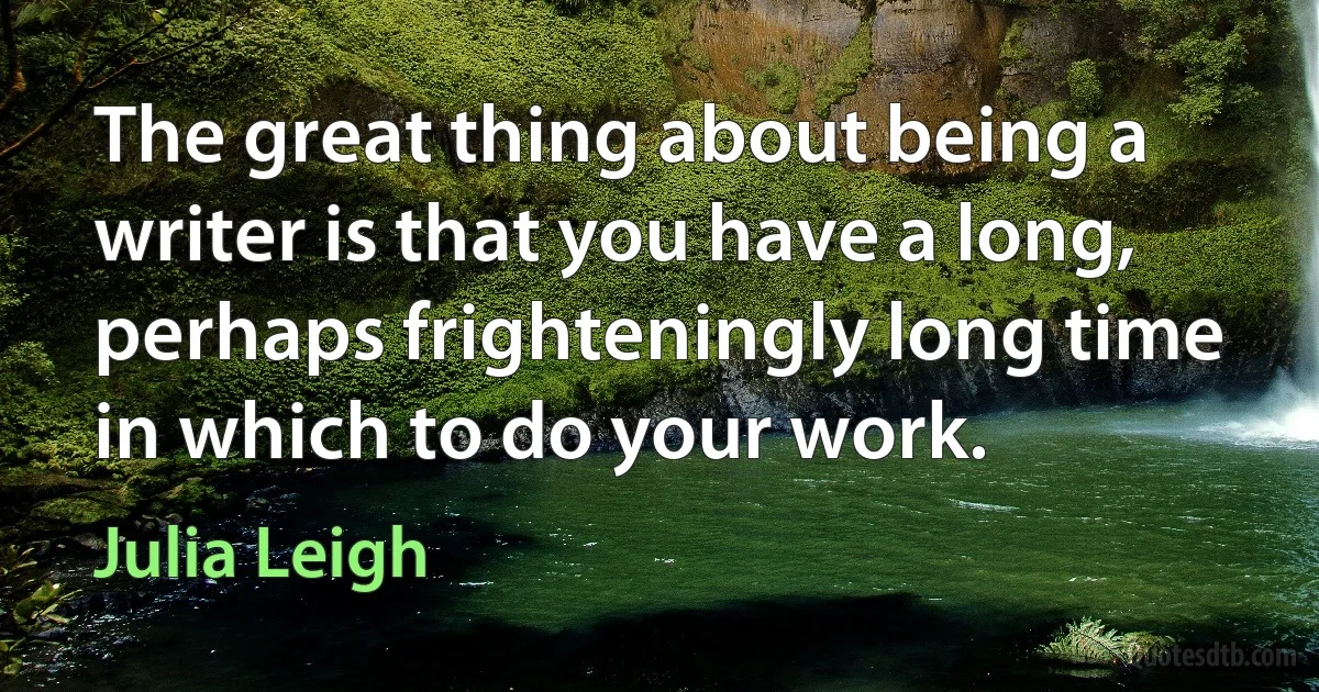 The great thing about being a writer is that you have a long, perhaps frighteningly long time in which to do your work. (Julia Leigh)