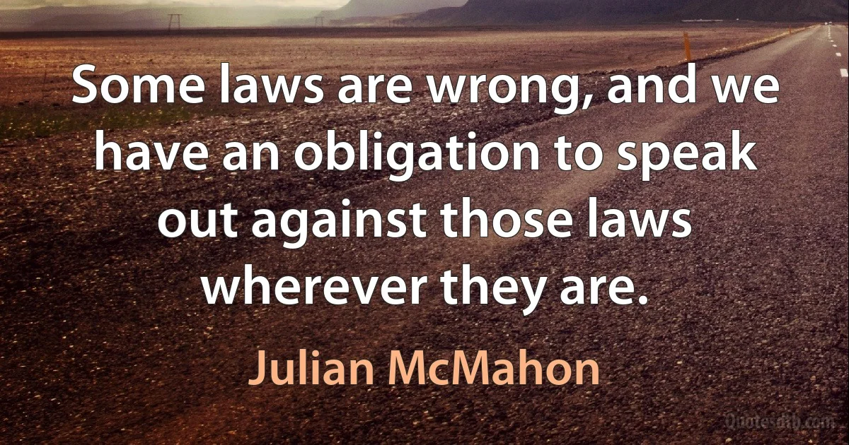 Some laws are wrong, and we have an obligation to speak out against those laws wherever they are. (Julian McMahon)