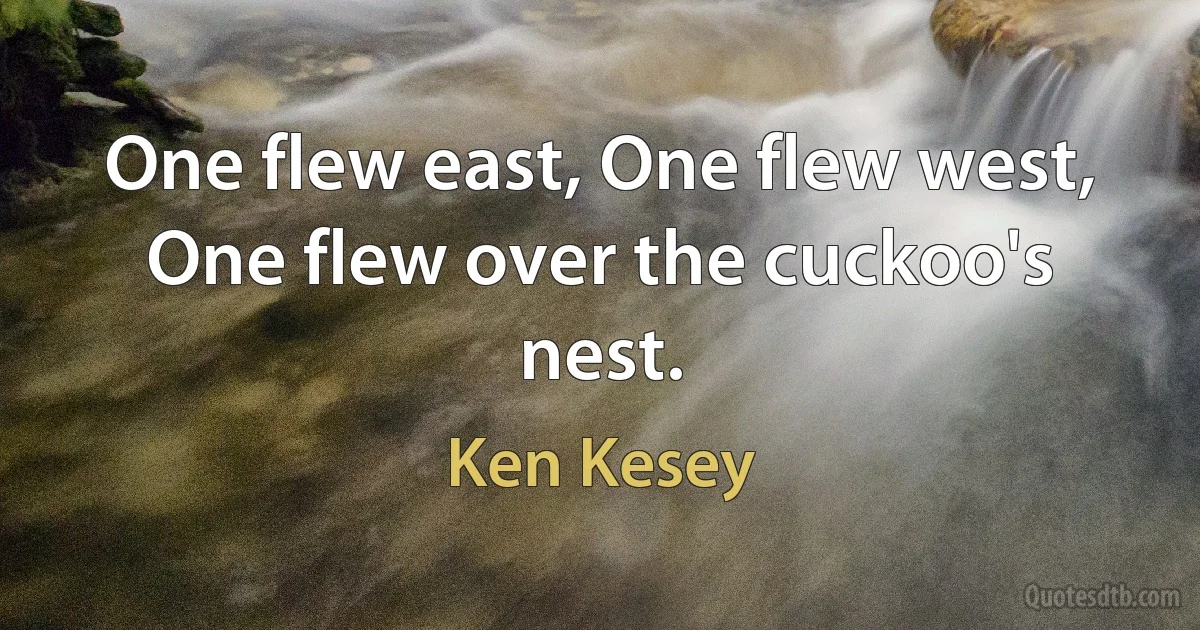 One flew east, One flew west, One flew over the cuckoo's nest. (Ken Kesey)